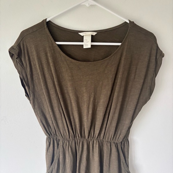 H&M Army Green Mini Sundress Cap Sleeve Cinch Waist Pockets Size XS - Picture 2 of 8